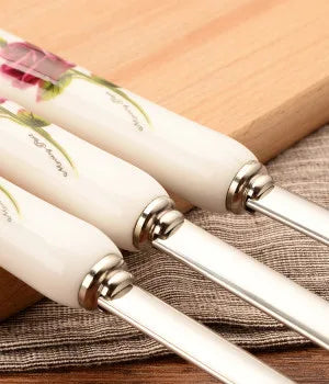 7pcs Ceramic Handles Cooking Tool Set Stainless steel Kitchen Utensils set of cookers Stir-fry Shovels Spoons Strainer Spatula