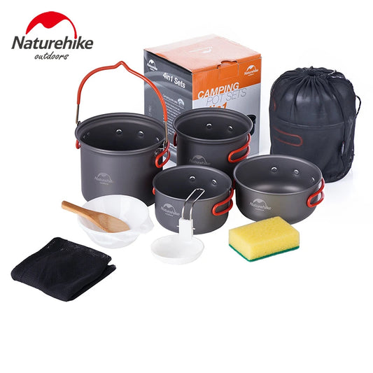 Naturehike Camping Ultralight Backpacking Aluminum Cookware Tableware Portable Kitchen Utensils Cooking Utensils Pot Pan Set
