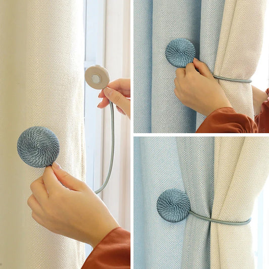 Round Cookie Magnetic Curtain Tiebacks Weave Rope Shower Curtain Hooks Curtain Clip Magnetic Curtain Holder Curtain Accessories
