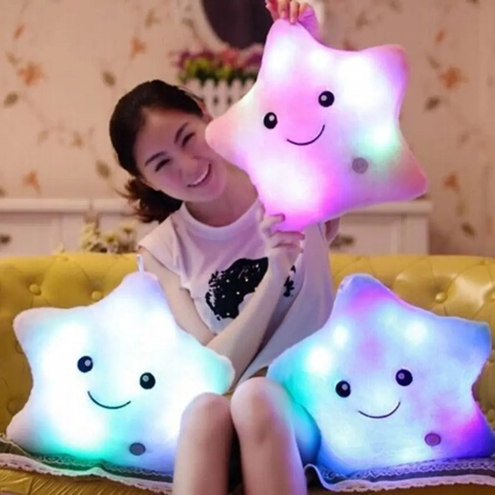 34CM Luminous Pillow Colorful Stars Cushion LED Light Cushion Plush Pillow Stuffed Luminous Plush Toy Birthday Gift for Kids
